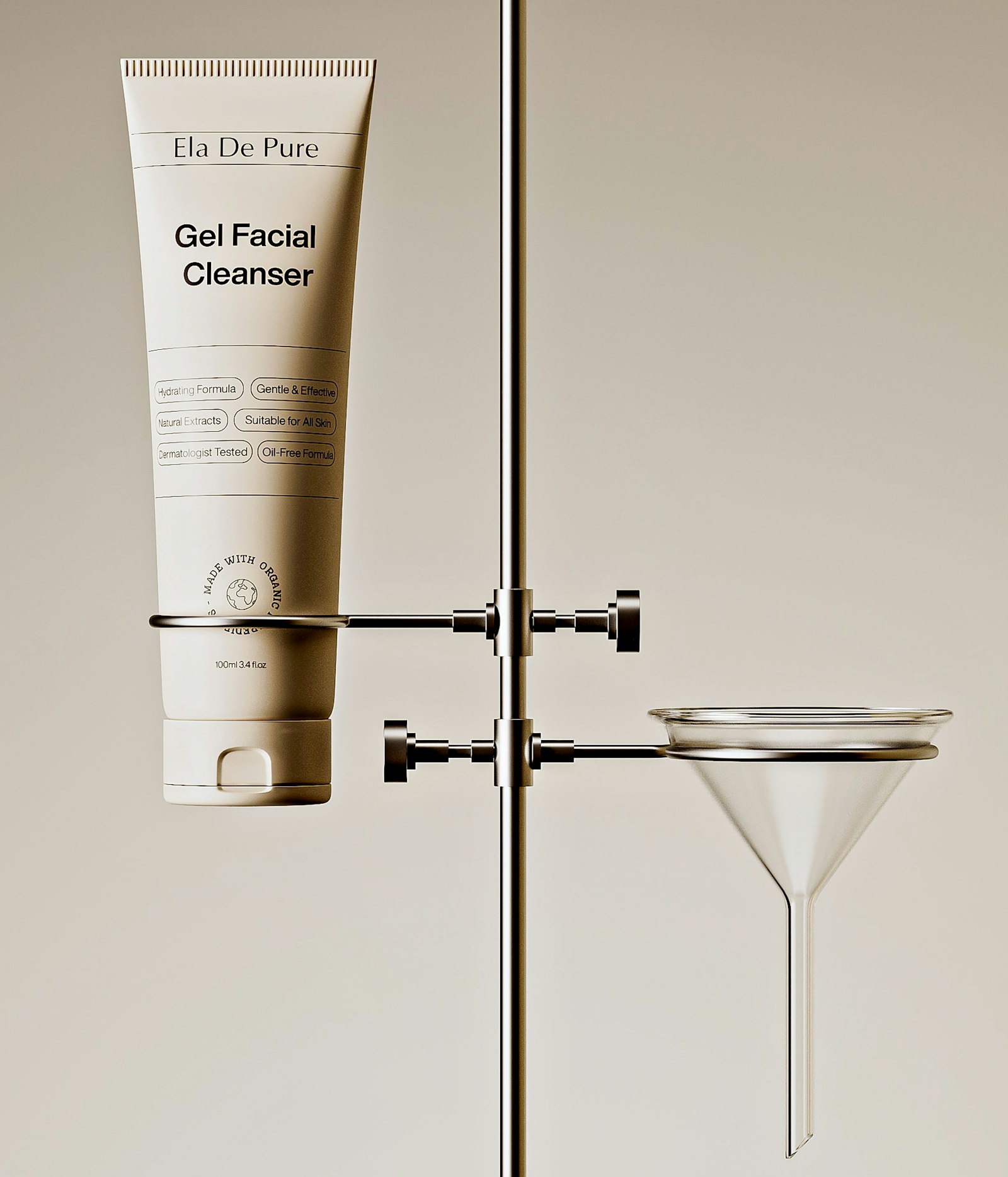 Consumer product displayed with laboratory equipment