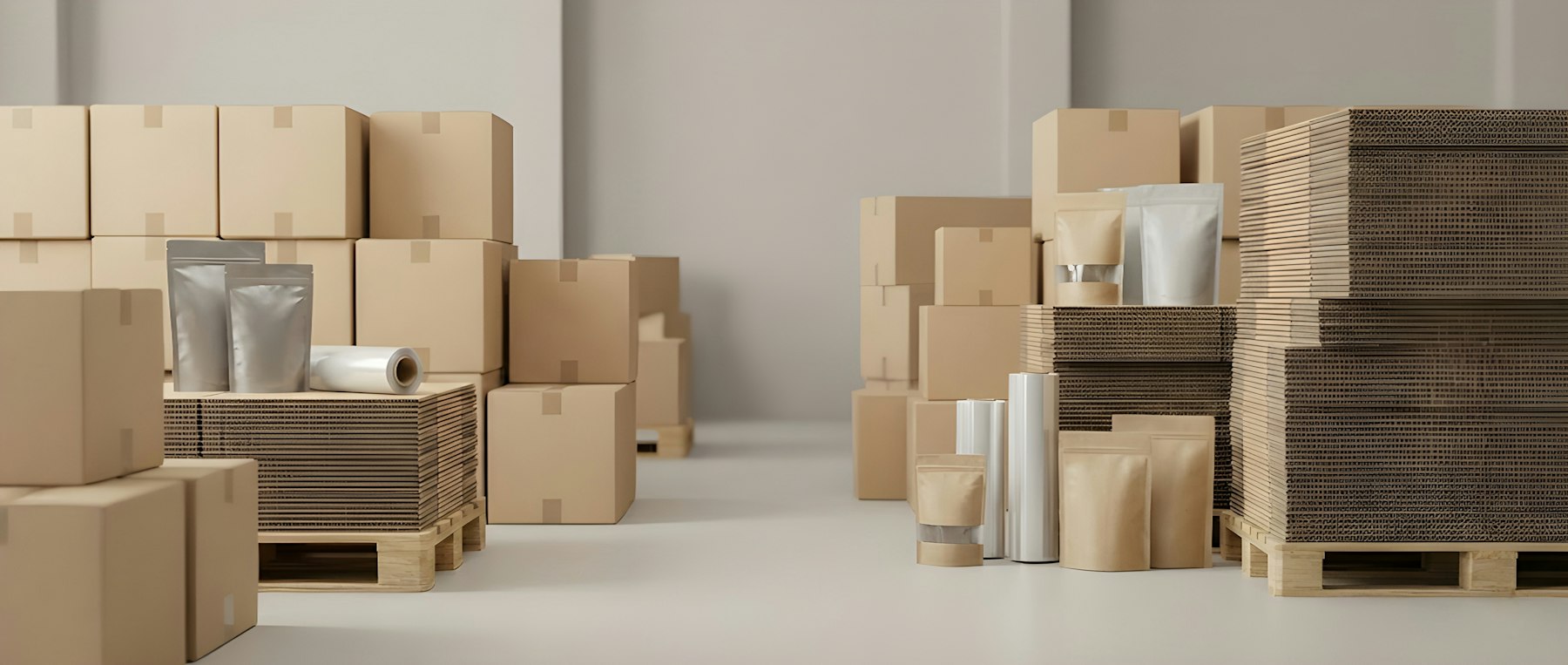 Cardboard packaging supplies in a warehouse